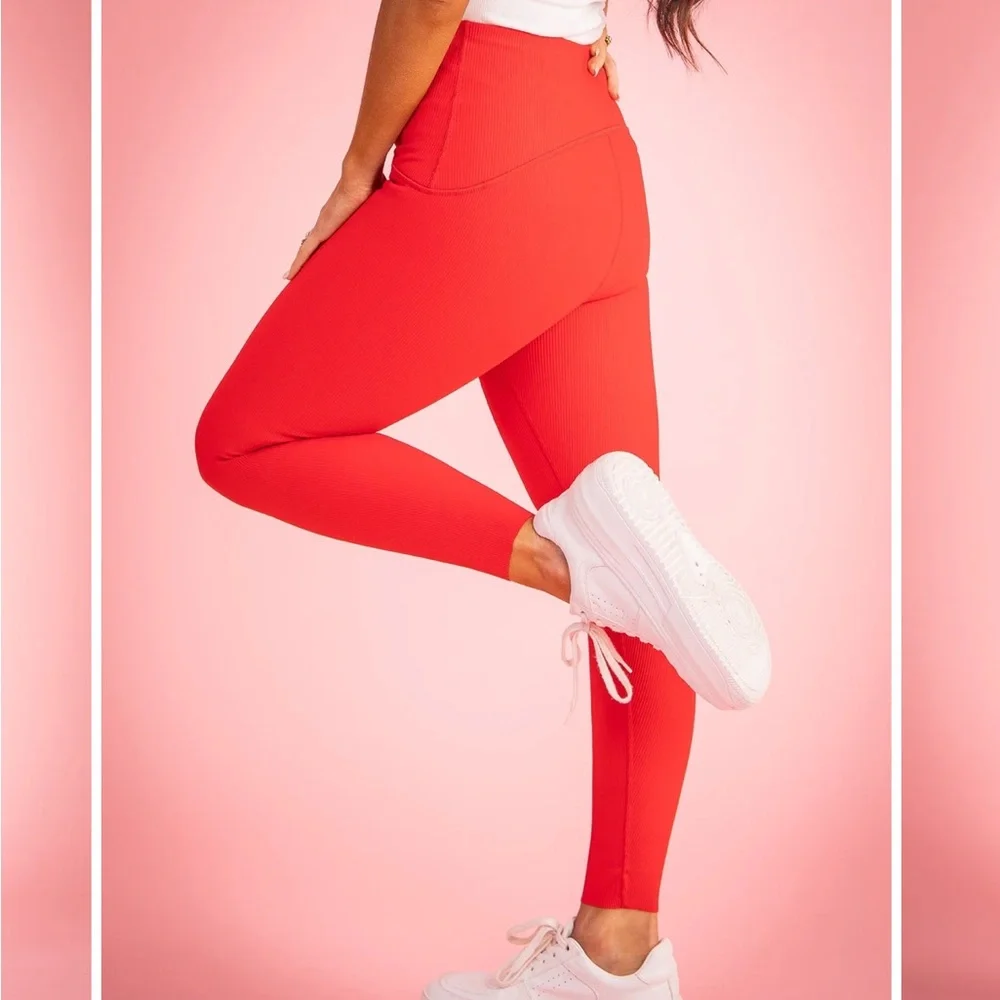 NWOT SPANX Booty Boost Active 7/8 Contour Ribbed Red Legging Small - Picture 8 of 8